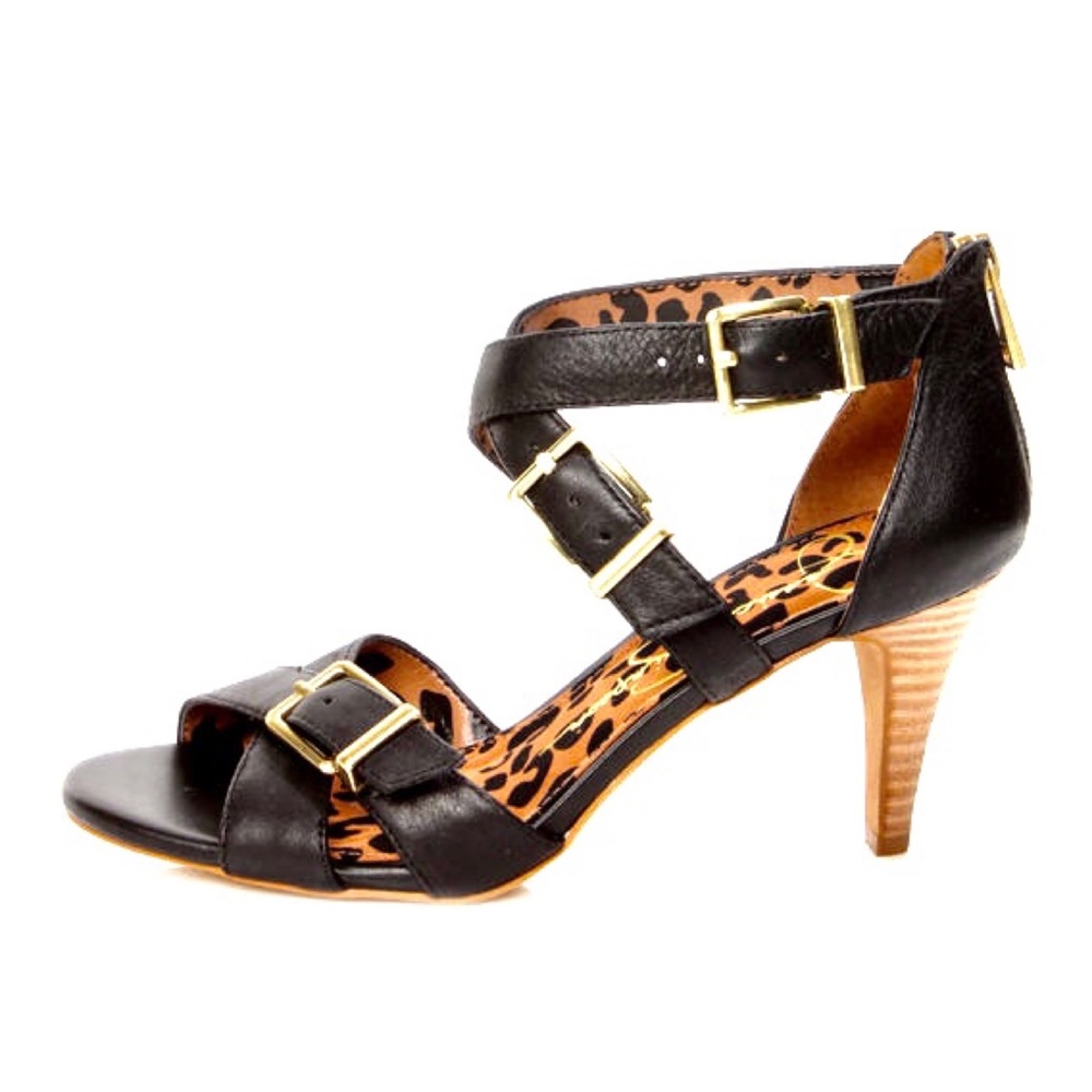 JESSICA SIMPSON Black Leather Strappy Heels